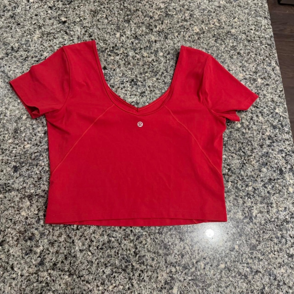 Lululemon Align T-Shirt Red Short Sleeve Nulu Crop Top Womens Size 10